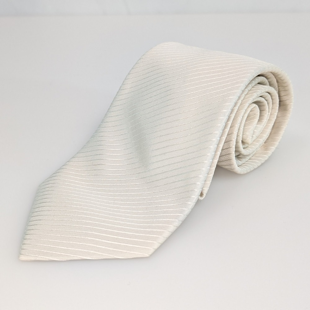Kenneth Cole Reaction Striped 100% Silk Neck Tie 3.5 x‎ 57 Cream White Hand Made